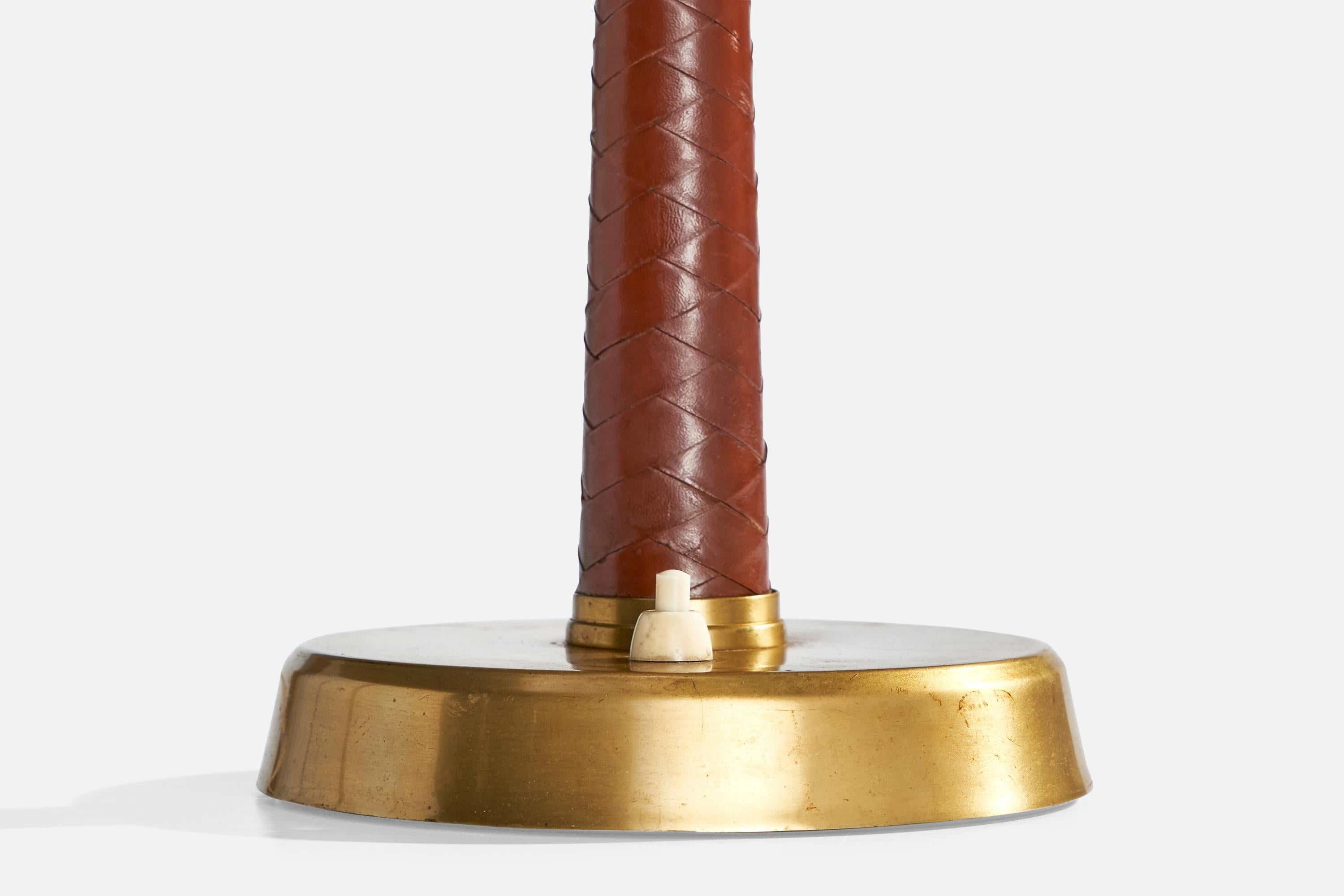 Hans Bergström, Table Lamp, Brass, Leather, Glass, Sweden, 1950s For Sale 3