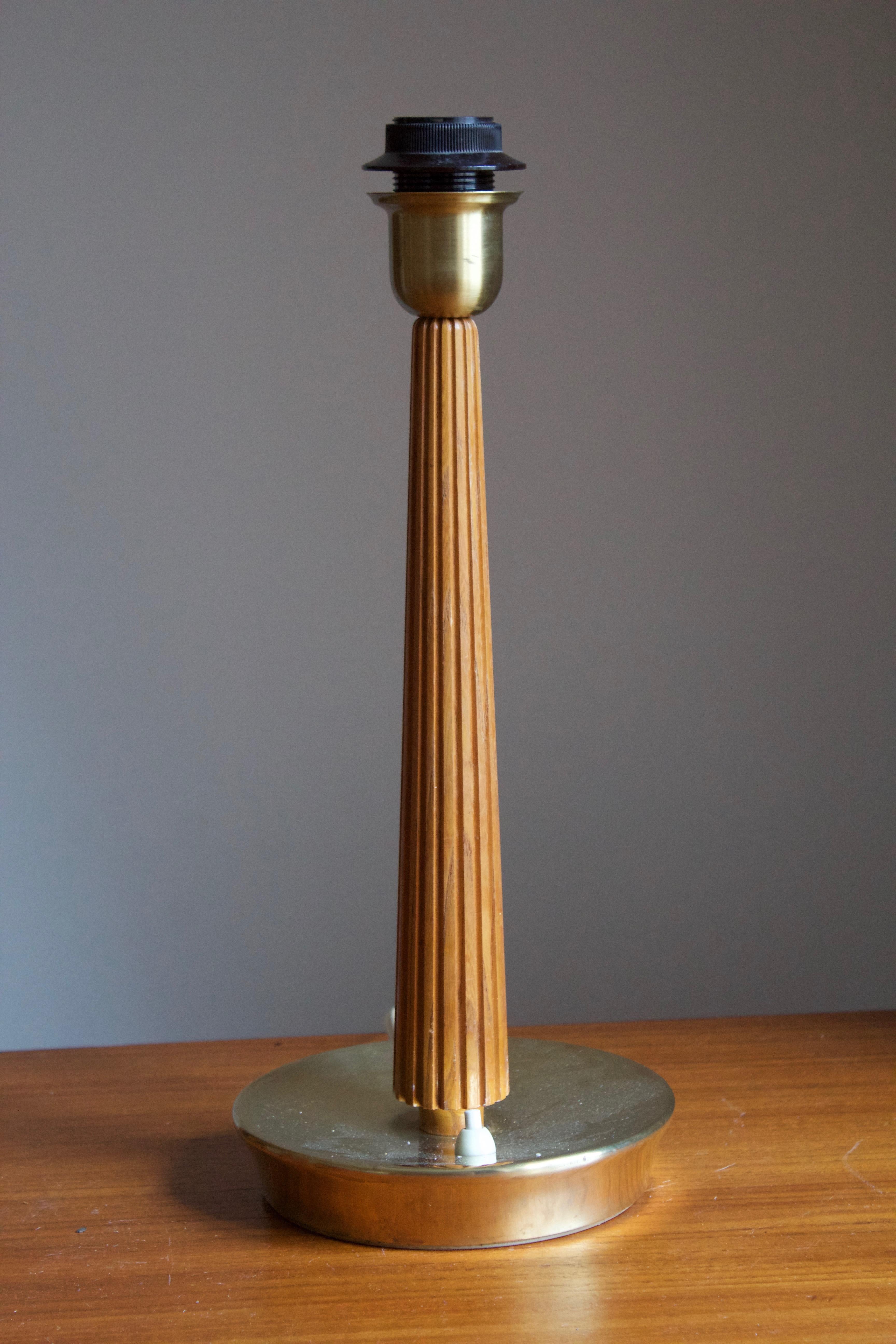 Swedish Hans Bergström, Table Lamp, Brass, Wood, for ASEA, Sweden, 1950s