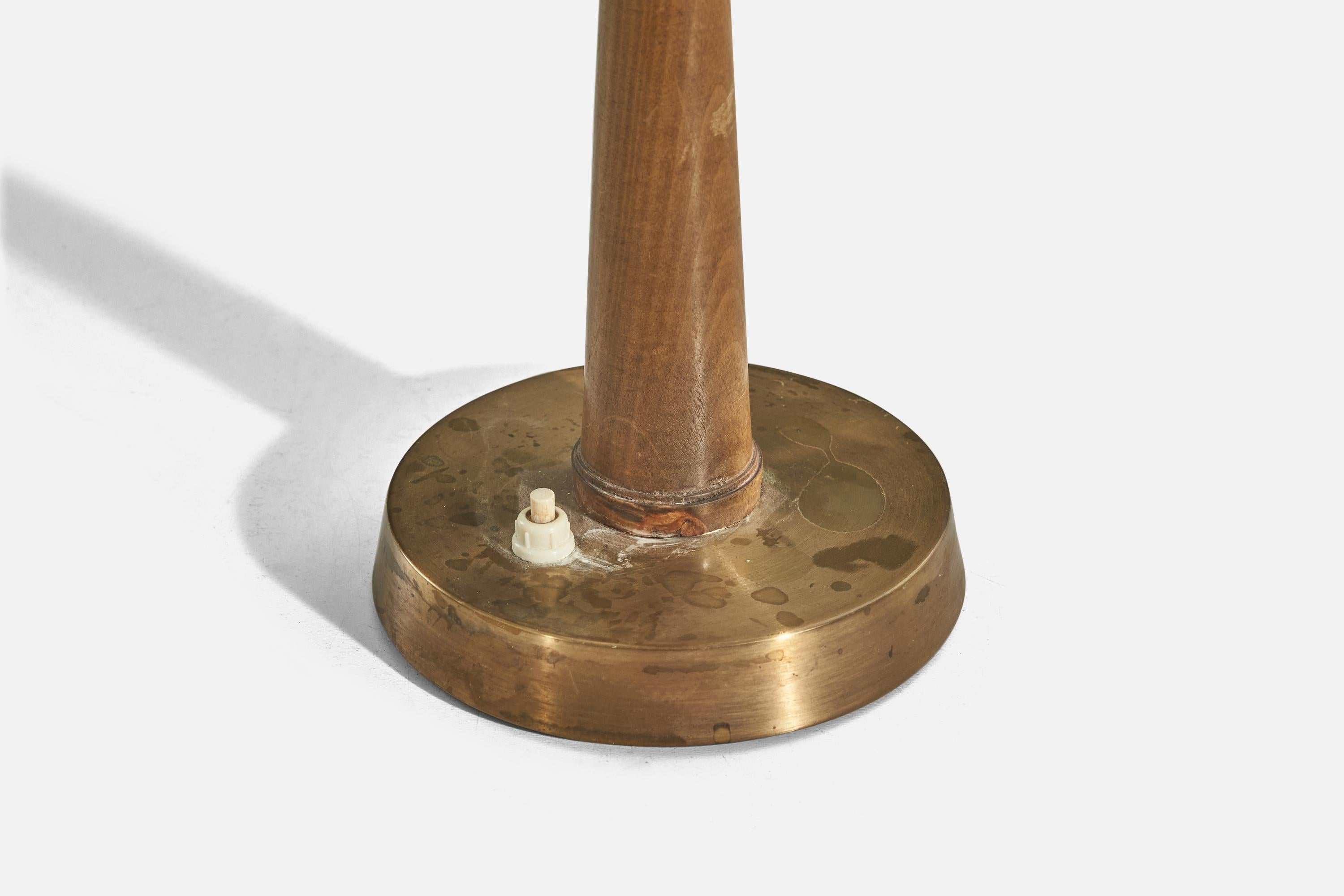 Mid-20th Century Hans Bergström, Table Lamp, Brass, Wood, Glass, Sweden, 1950s For Sale