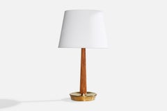 Hans Bergström, Lampada da tavolo, Oak, Brass, Svezia, anni '50