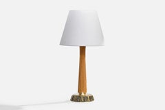 Hans Bergström, Table Lamp, Oak, Brass, Sweden, 1950s