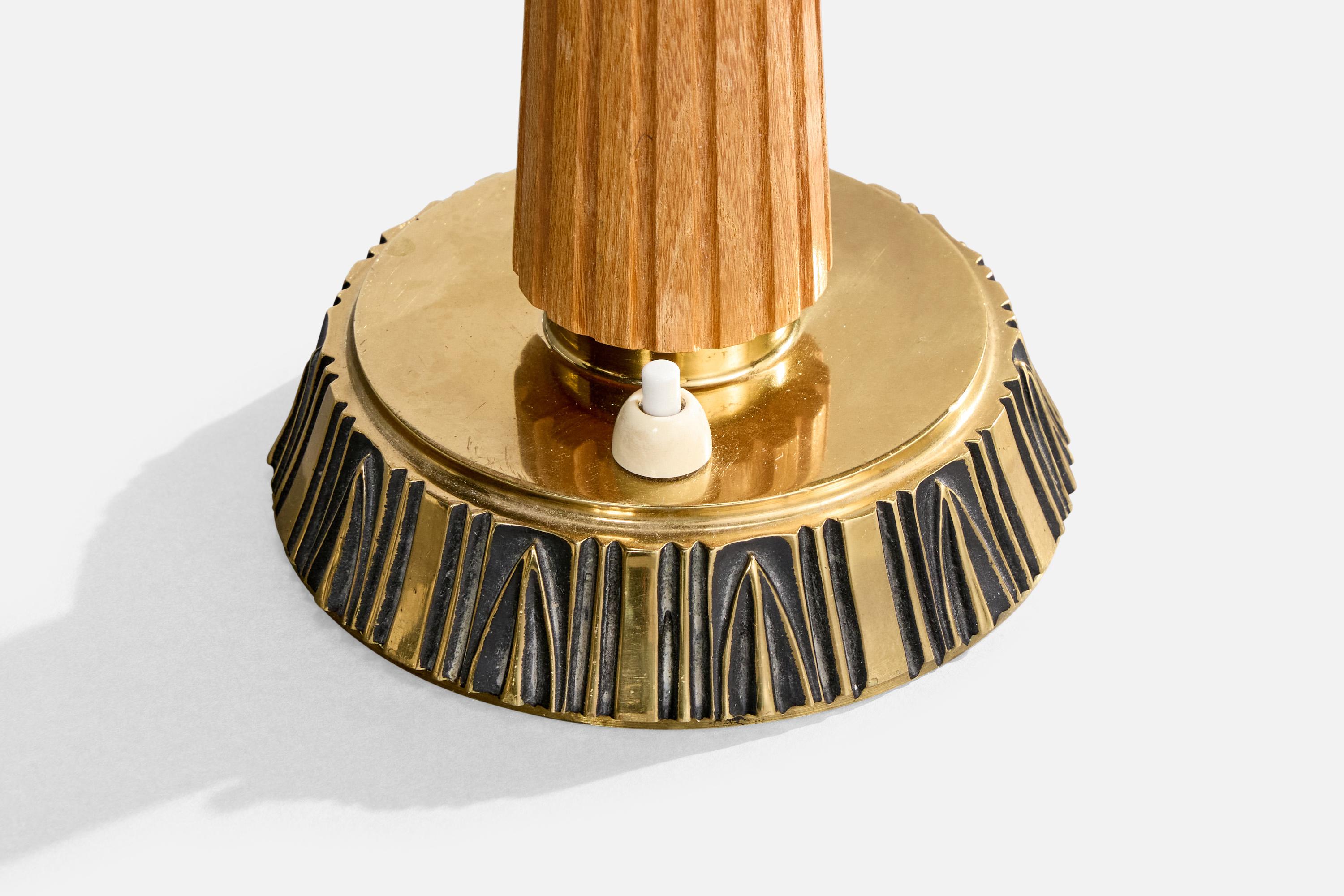 Hans Bergström, Lampada da tavolo, Oak, Brass, Svezia, anni '50 In condizioni buone in vendita a High Point, NC