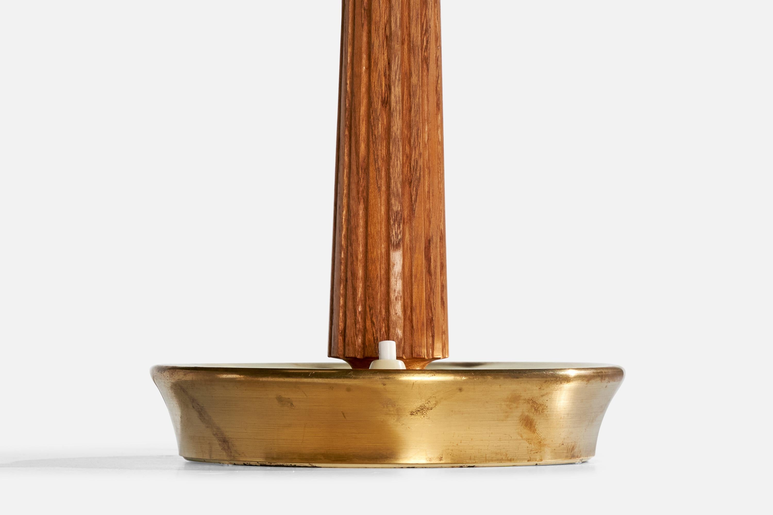Milieu du XXe siècle Hans Bergström, lampe de table, Oak, Brass, Suède, années 1950 en vente