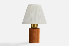 Hans Bergström, Table Lamp, Teak, Brass, Fabric, Sweden, 1950s