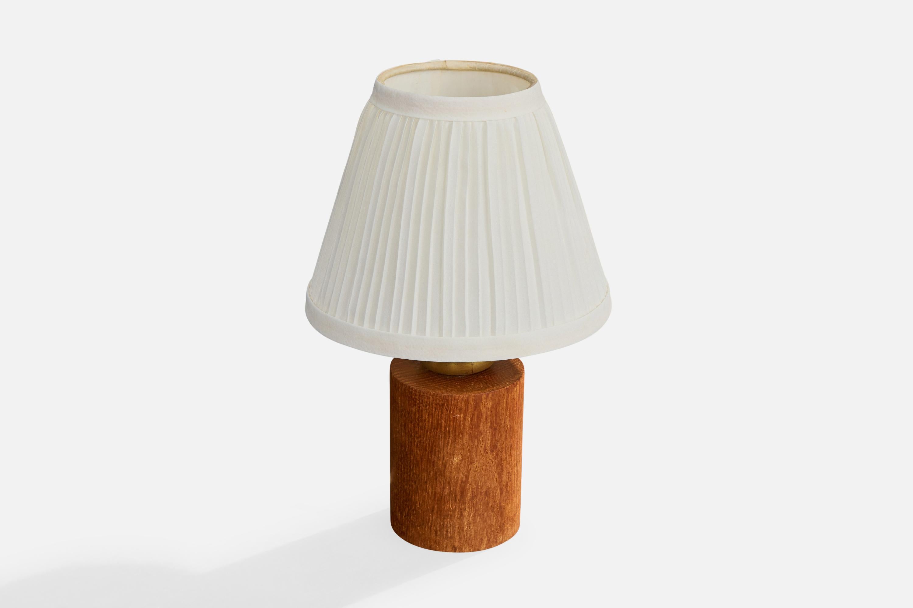 Mid-Century Modern Hans Bergström, lampe de table, teck, laiton, tissu, Suède, années 1950 en vente