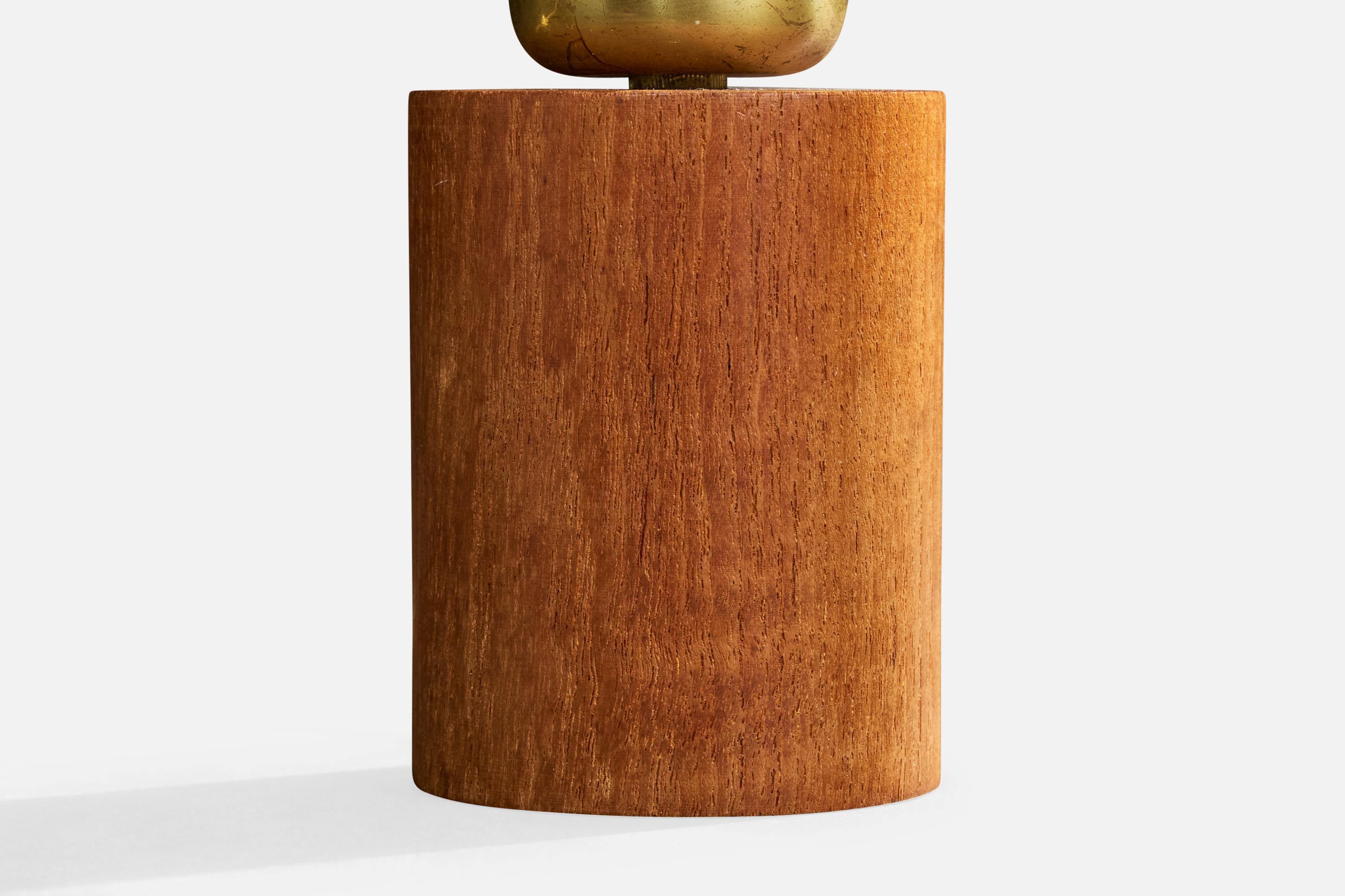 Hans Bergström, lampe de table, teck, laiton, tissu, Suède, années 1950 Bon état - En vente à High Point, NC