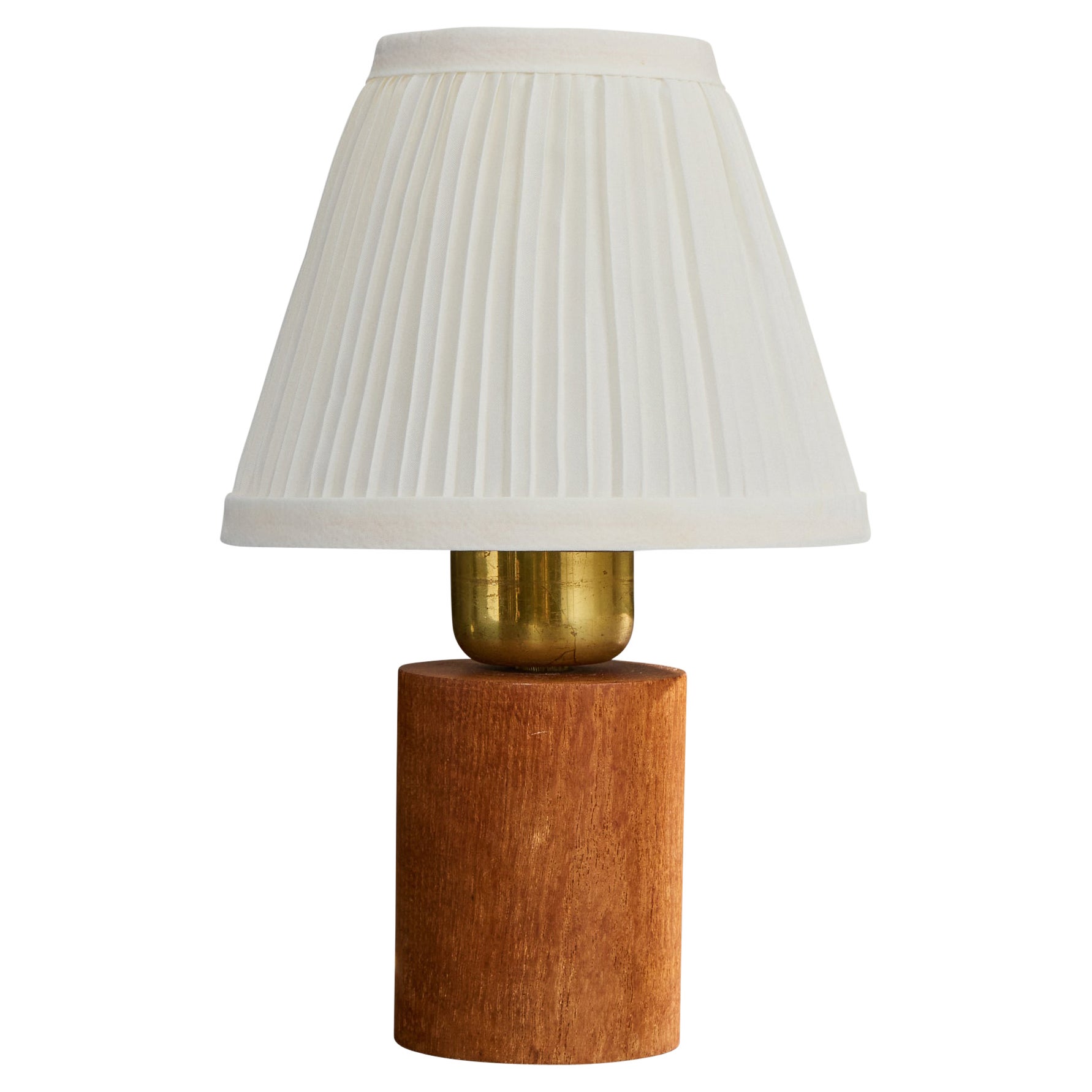 Hans Bergström, lampe de table, teck, laiton, tissu, Suède, années 1950 en vente