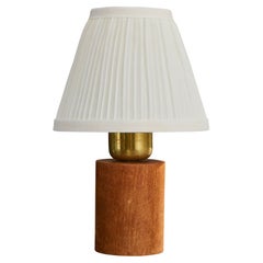 Hans Bergström, lampe de table, teck, laiton, tissu, Suède, années 1950