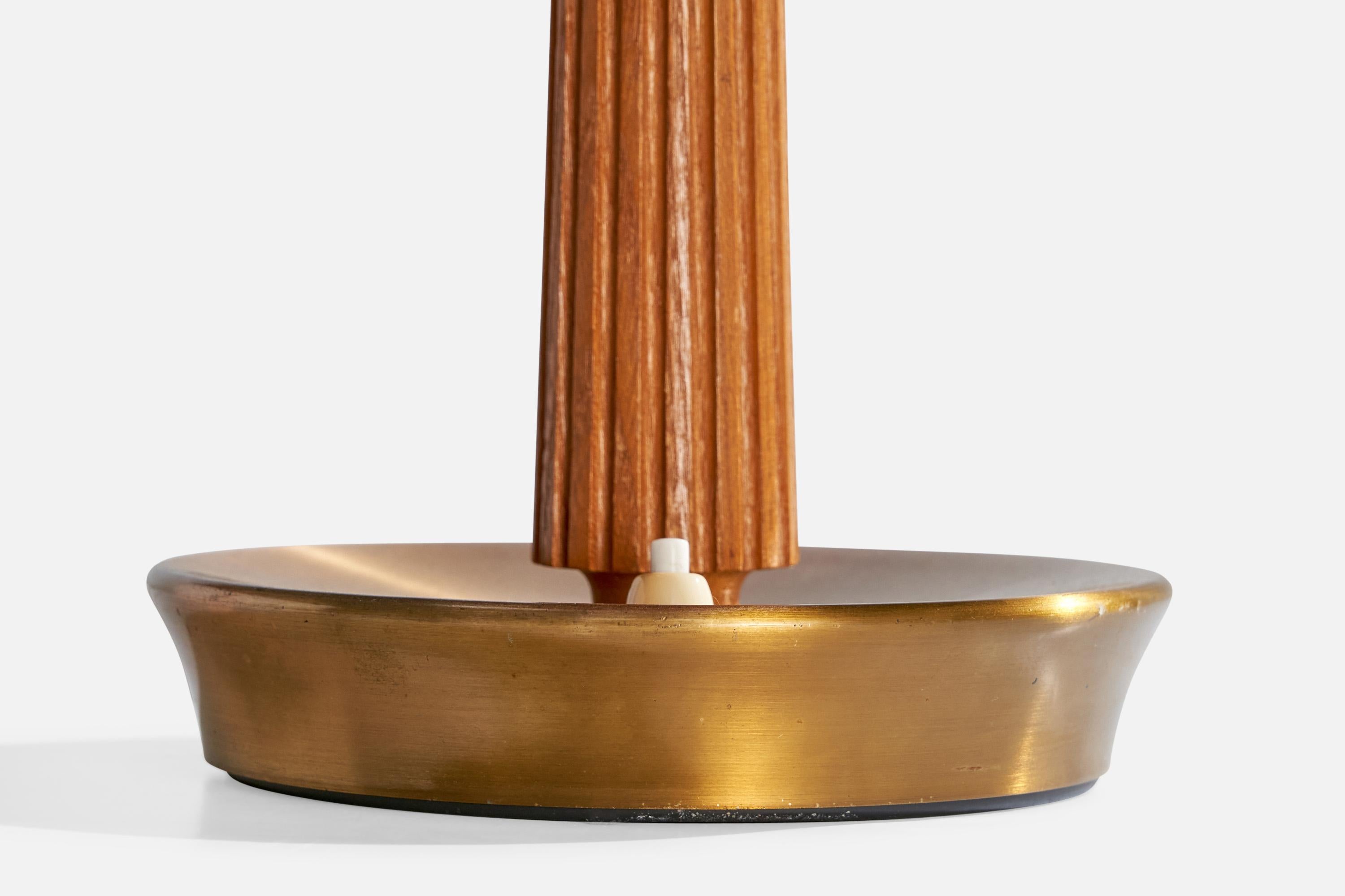 Hans Bergström, lampes de table, Oak Oak, Brass, tissu, Suède, années 1950 en vente 1