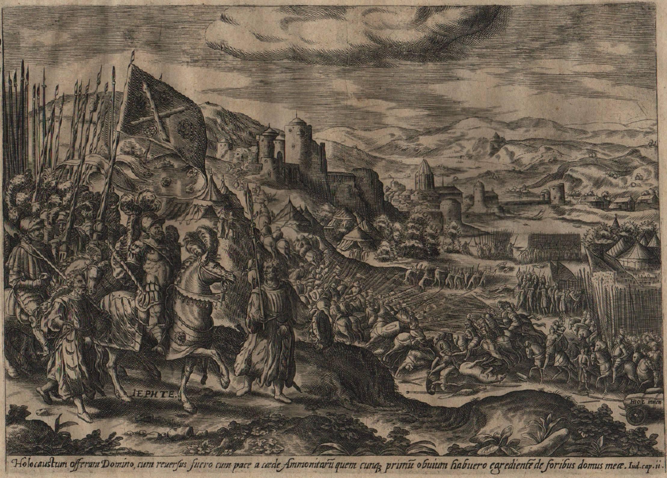 The Story of Jephthah - 1585 Set of 4 Plates - Old Master Engraving Landscape - Print by Hans Bol