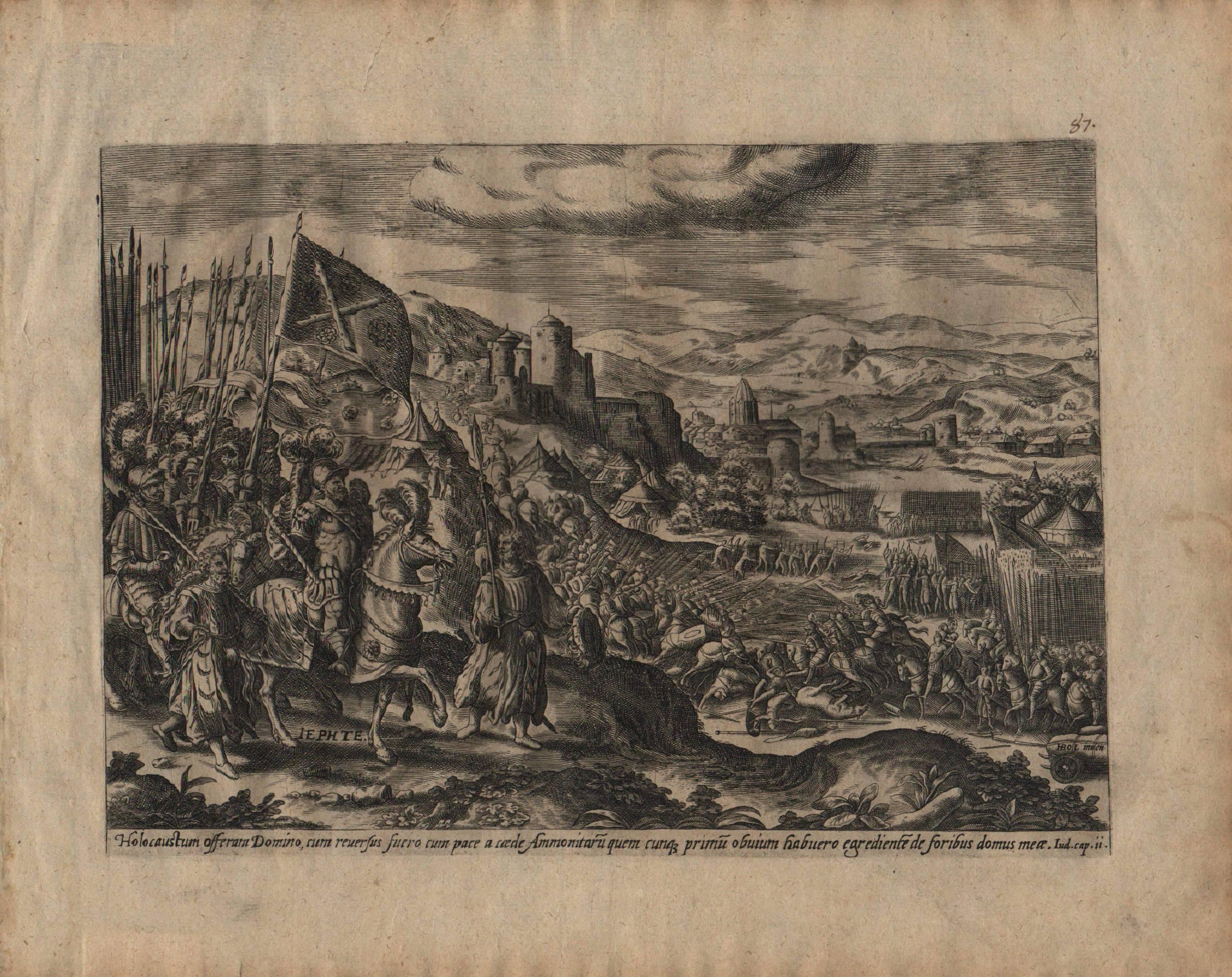 The Story of Jephthah - 1585 Set of 4 Plates - Old Master Engraving Landscape - Northern Renaissance Print by Hans Bol