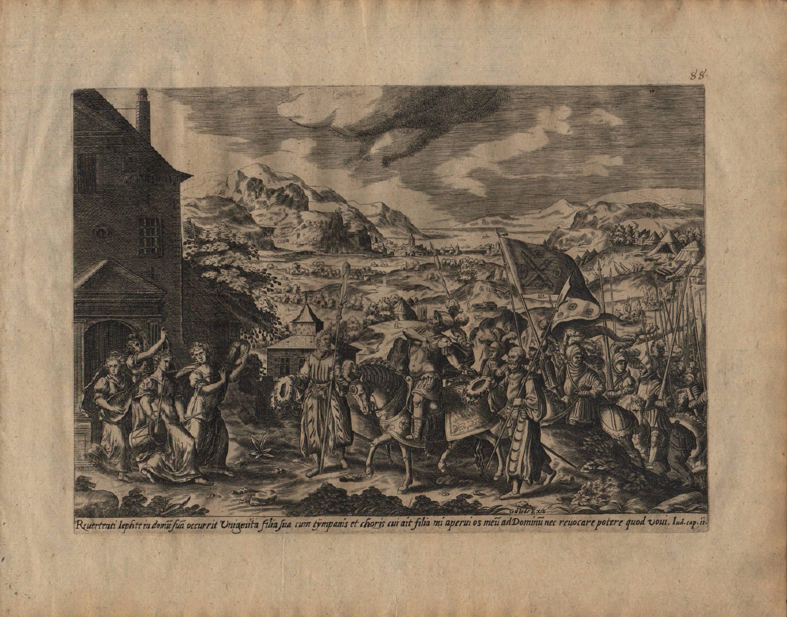 The Story of Jephthah - 1585 Set of 4 Plates - Old Master Engraving Landscape For Sale 1