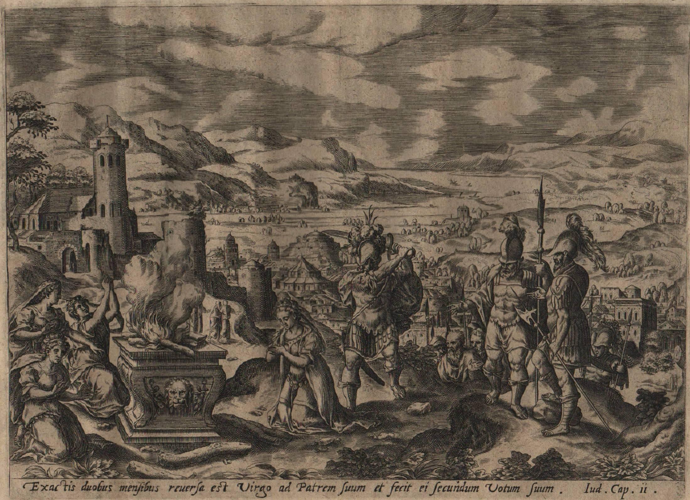 Hans Bol Landscape Print - The Story of Jephthah - 1585 Set of 4 Plates - Old Master Engraving Landscape