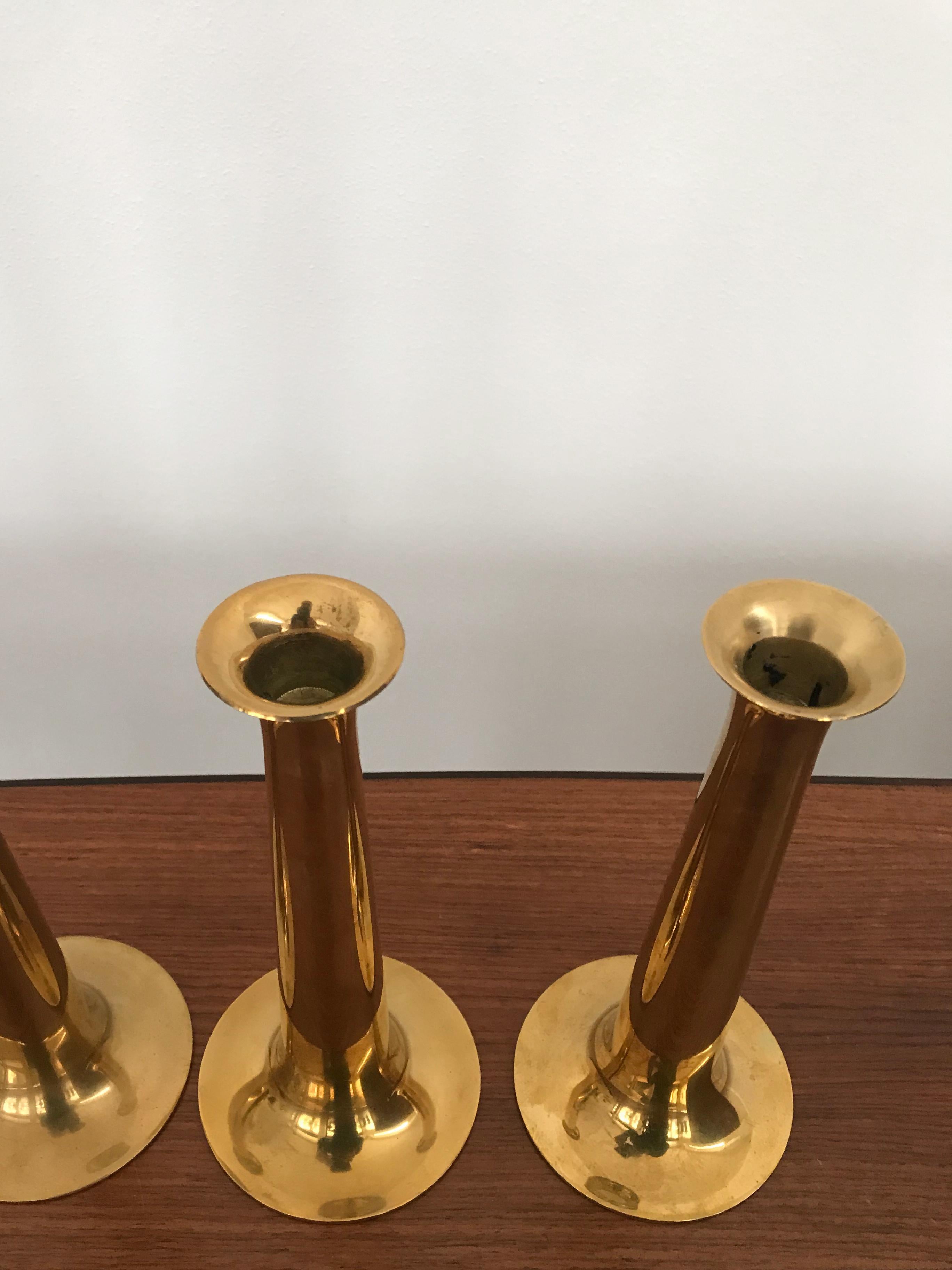 Danish Hans Bolling Scandinavian Midcentury Brass Candlesticks for Torben Ørskov, 1950s For Sale