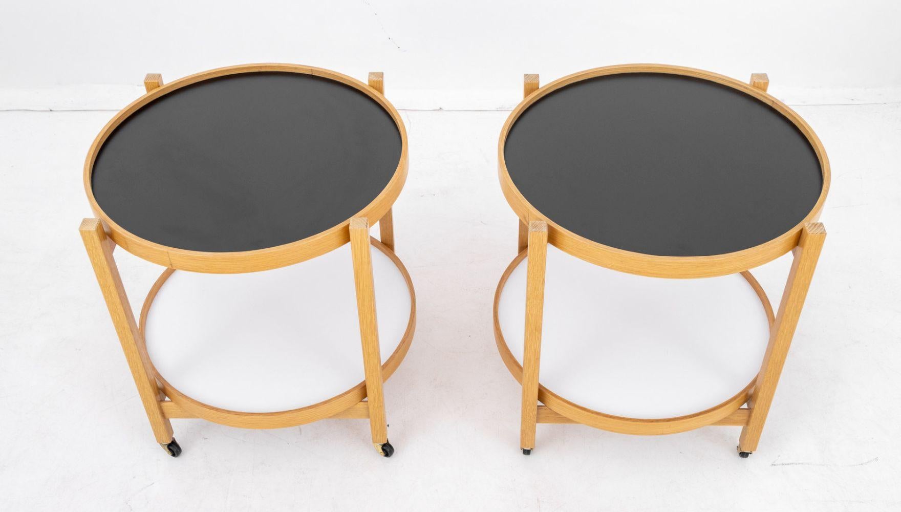Scandinavian Modern Hans Bolling Style 2-Tier Rolling Side Tables, Pr. For Sale