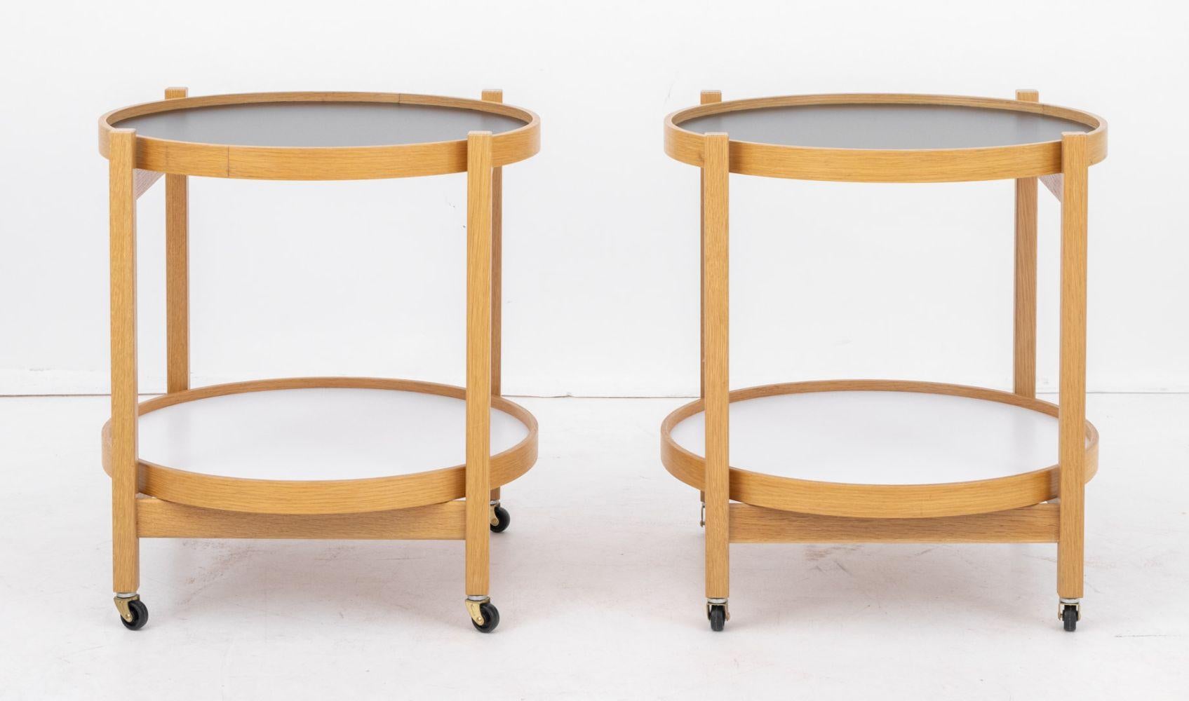 Lacquered Hans Bolling Style 2-Tier Rolling Side Tables, Pr. For Sale