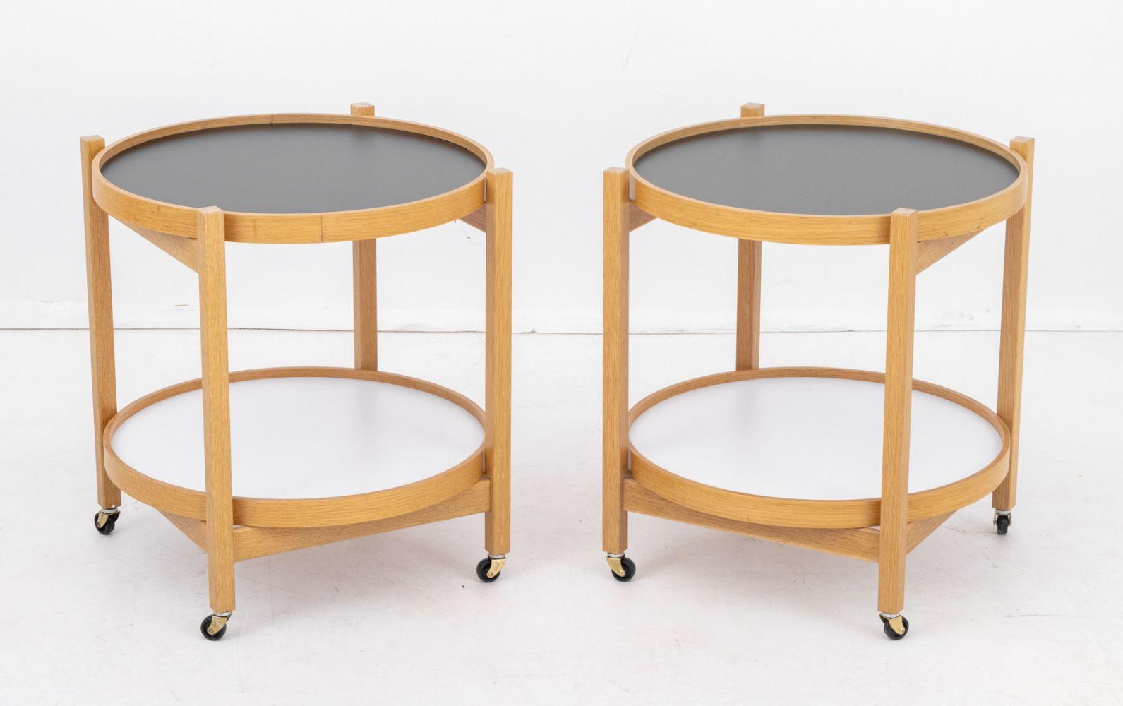 Hans Bolling Style 2-Tier Rolling Side Tables, Pr. In Good Condition For Sale In Astoria, NY