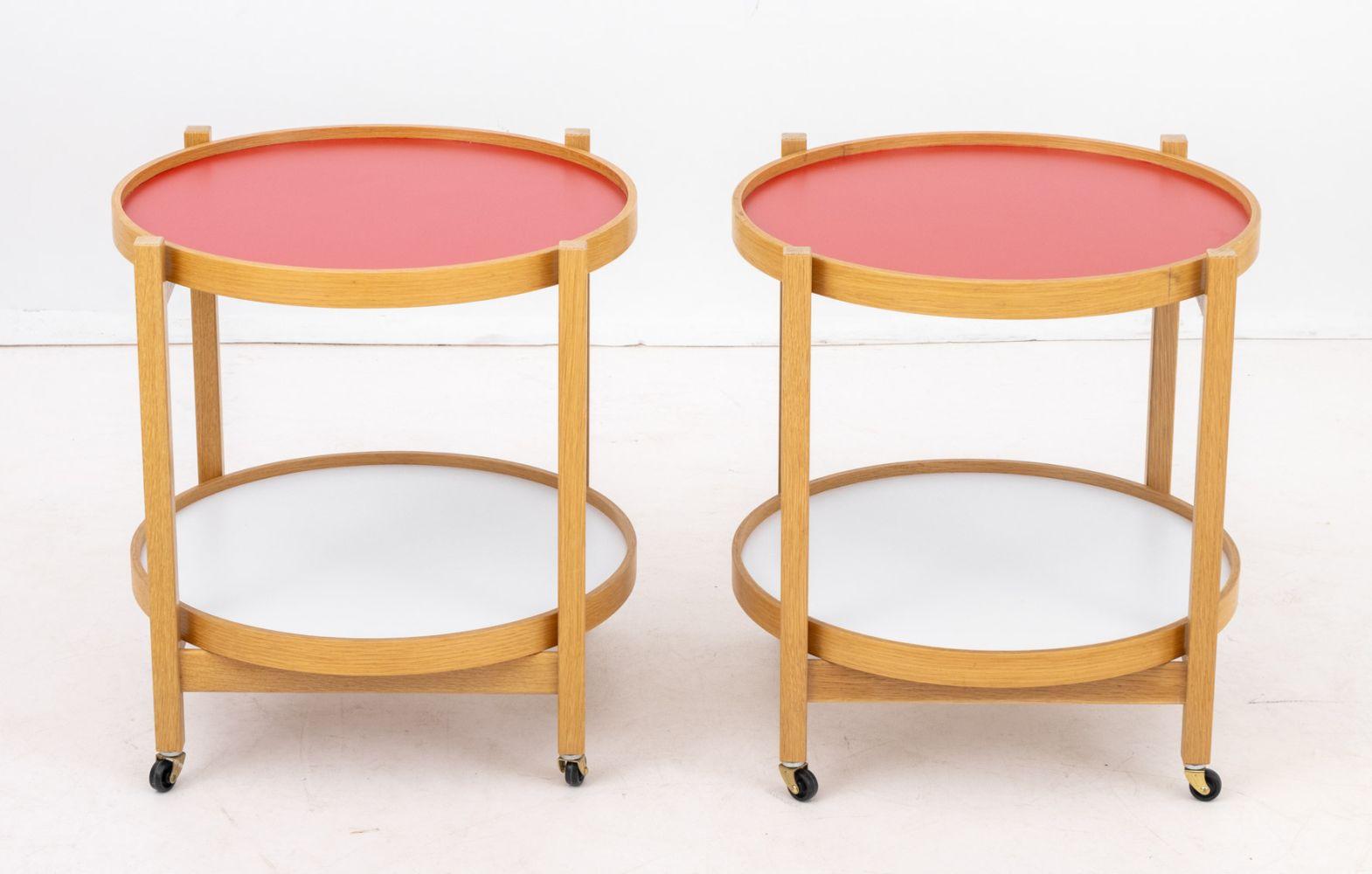 20th Century Hans Bolling Style 2-Tier Rolling Side Tables, Pr. For Sale