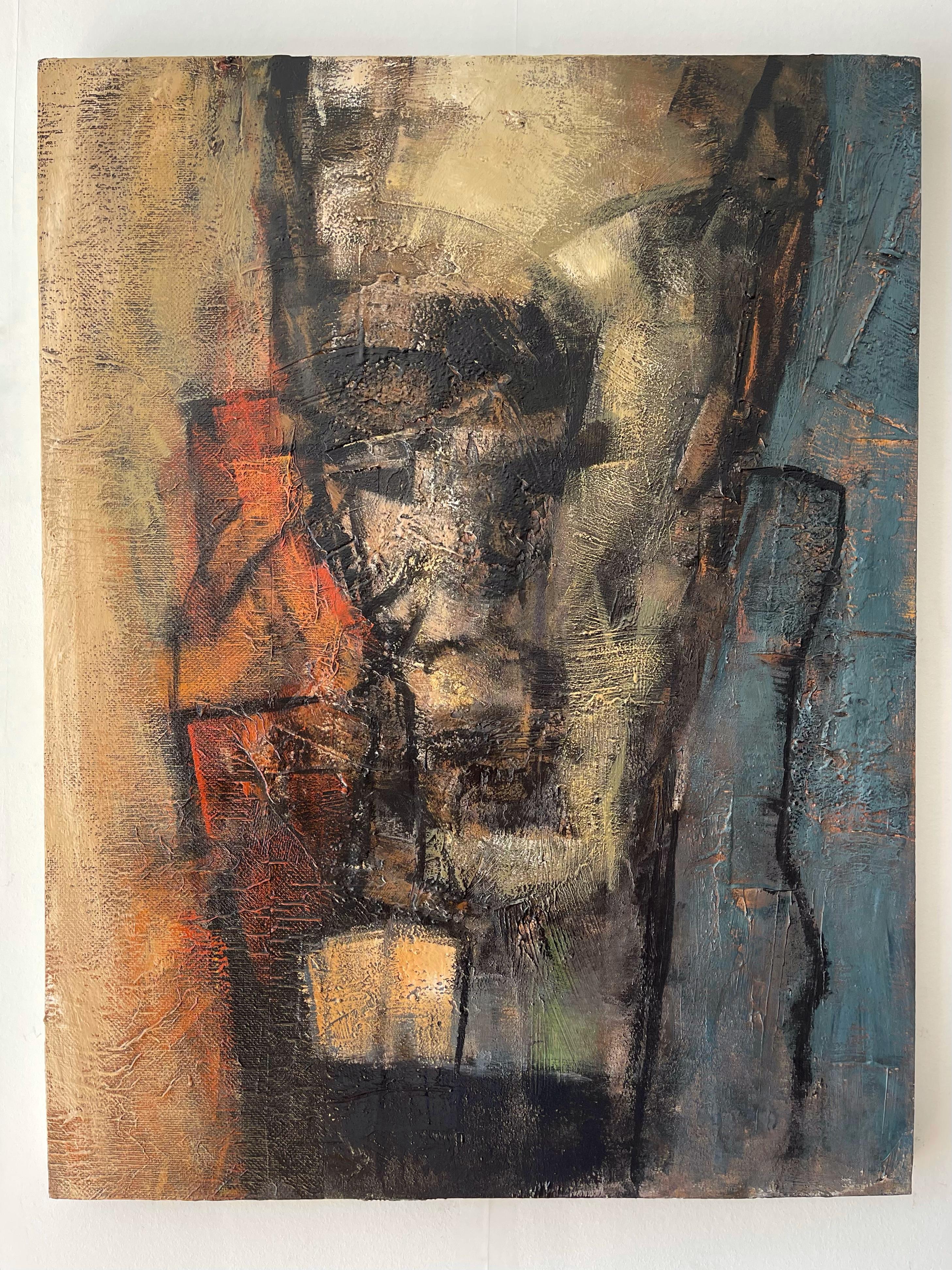 Extra-Large Warm Blue And Orange Contemporary Abstract Face By Hans Bouman For Sale 9