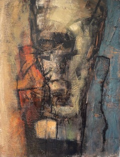 Extra-Large Warm Blue And Orange Contemporary Abstract Face By Hans Bouman