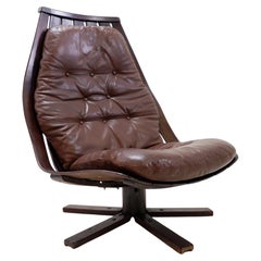 Hans Brattrud for Hove Möbler Vintage 1970 Swivel Lounge Chair