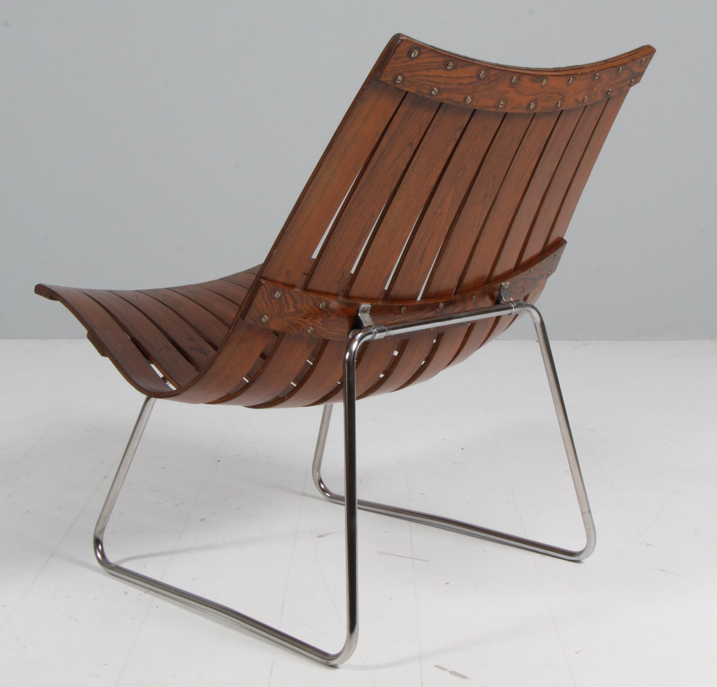 Hans Brattrud rare lounge chair of steel and Rosewood, Norway 1960s 3