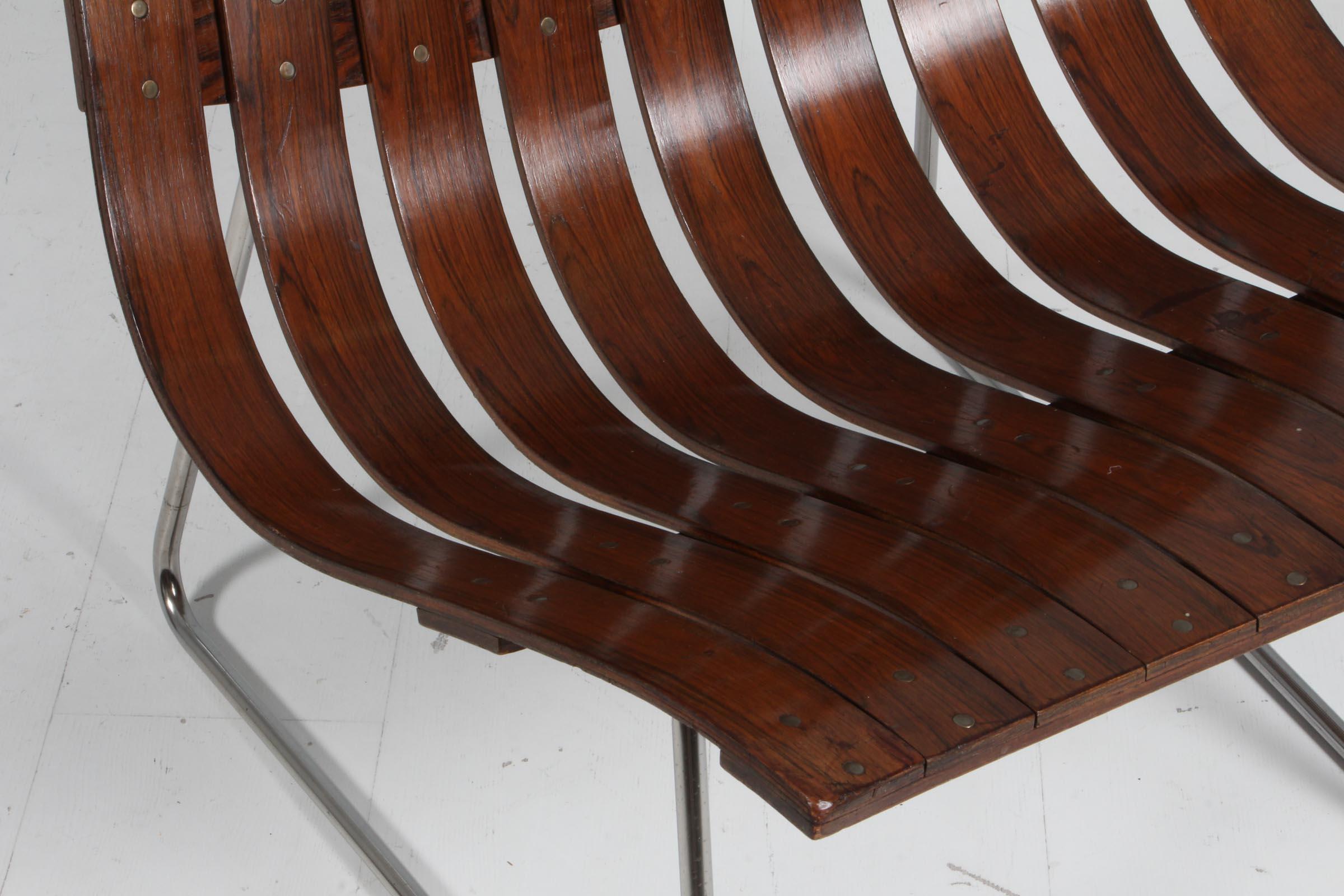 Norwegian Hans Brattrud rare lounge chair of steel and Rosewood, Norway 1960s