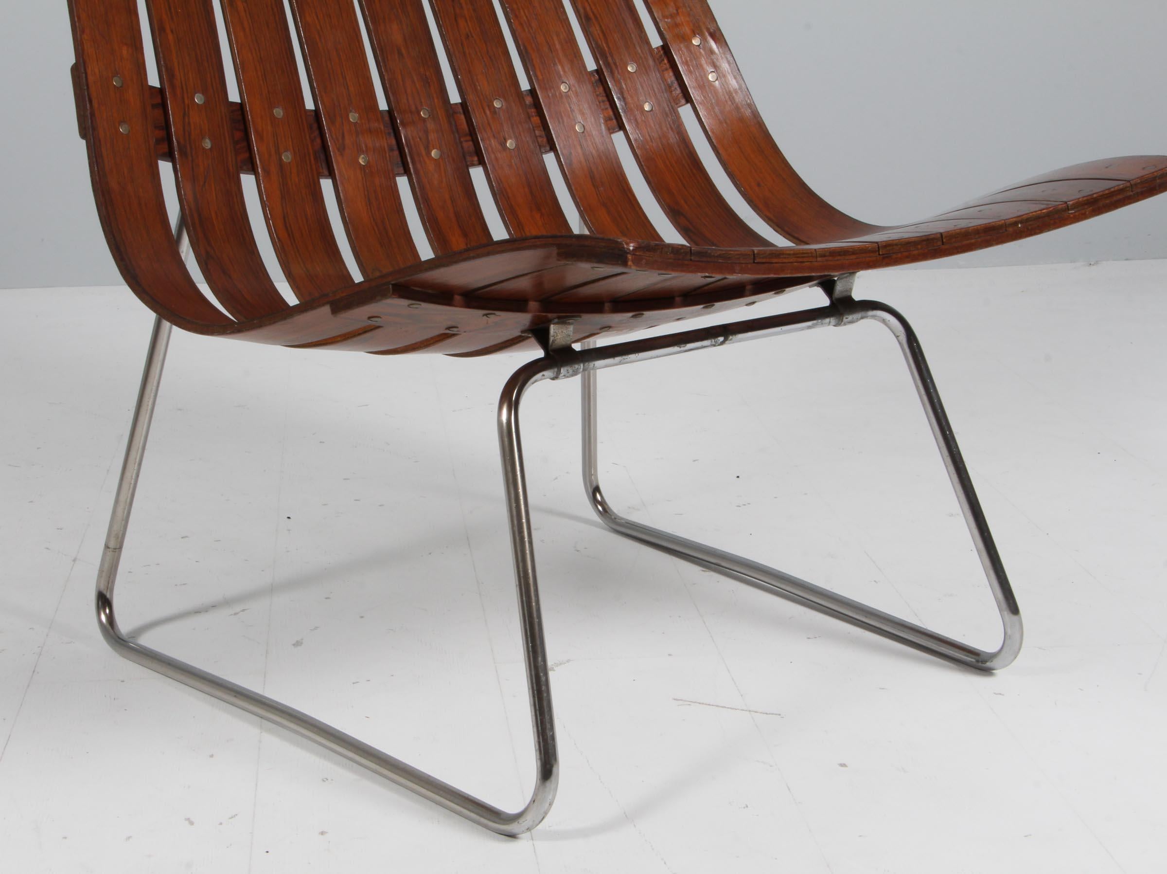 Hans Brattrud rare lounge chair of steel and Rosewood, Norway 1960s In Good Condition In Esbjerg, DK