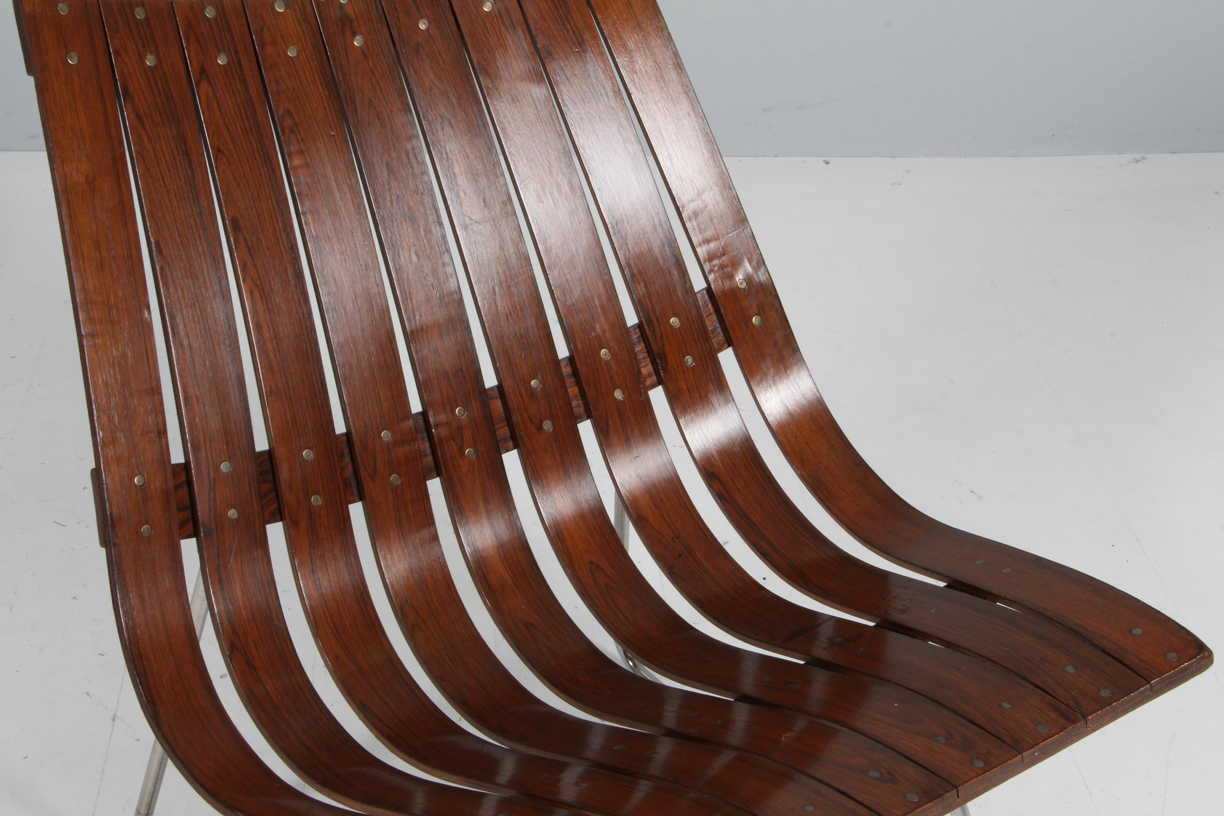 Mid-20th Century Hans Brattrud rare lounge chair of steel and Rosewood, Norway 1960s
