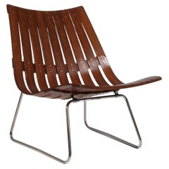 Vintage Hans Brattrud rare lounge chair of steel and Rosewood, Norway 1960s