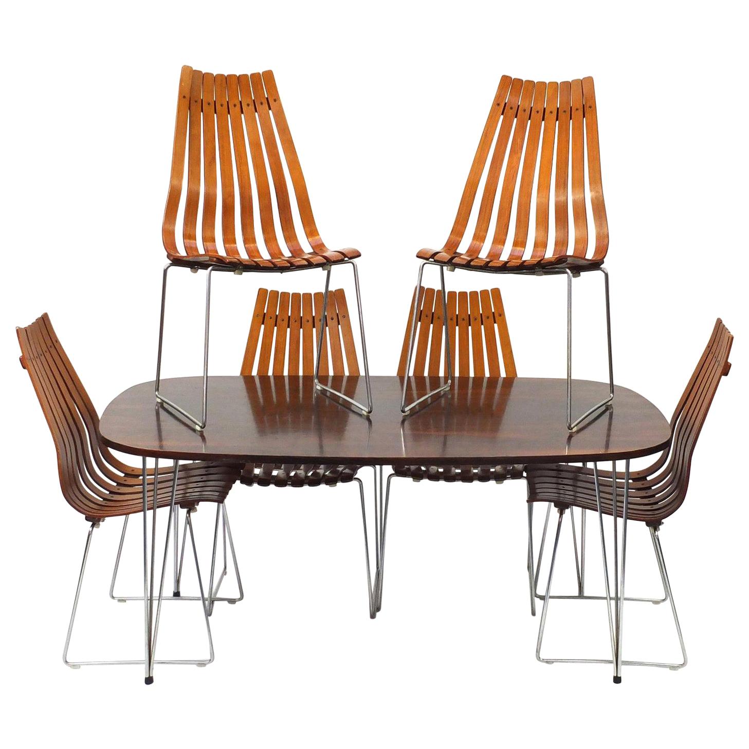 Hans Brattrud Rosewood Dining Table & Six Scandia Chairs, Hove Mobler circa 1965