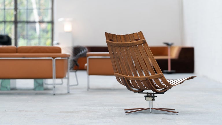 Wood Hans Brattrud, Scandia Swivel Lounge Chair, 1957 for Hove Møbler, Norway For Sale