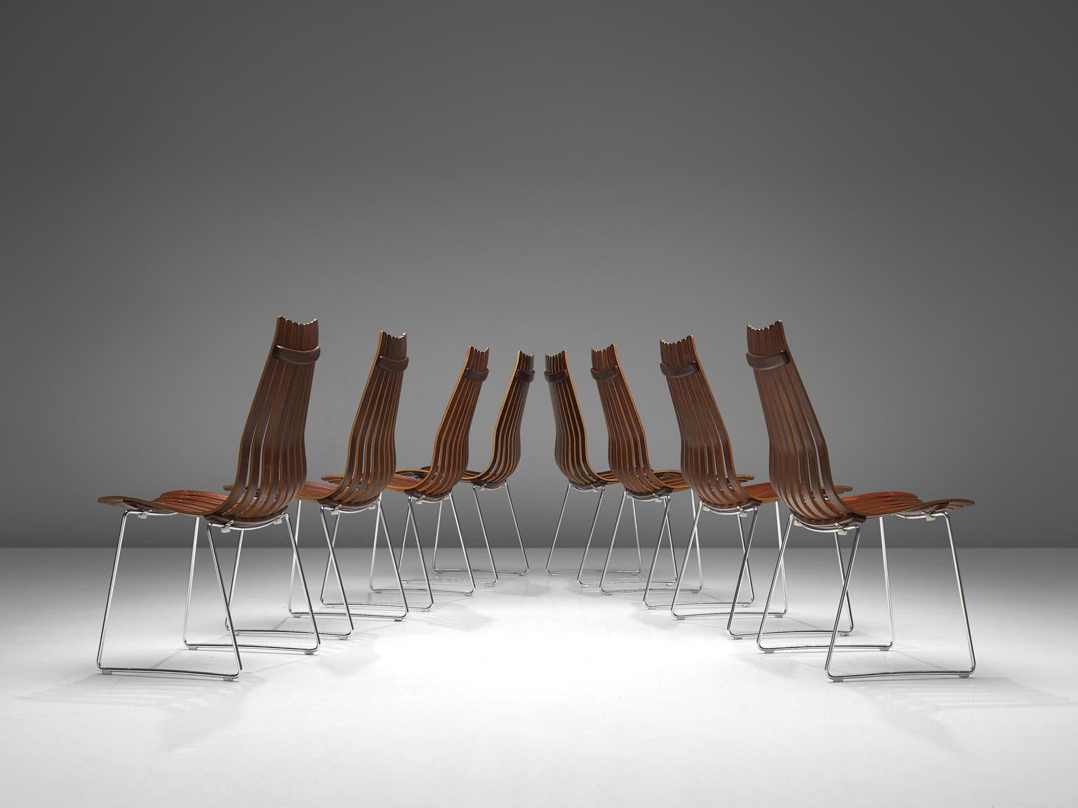 Scandinavian Modern Hans Brattrud Set of 'Scandia' Dining Chairs in Rosewood