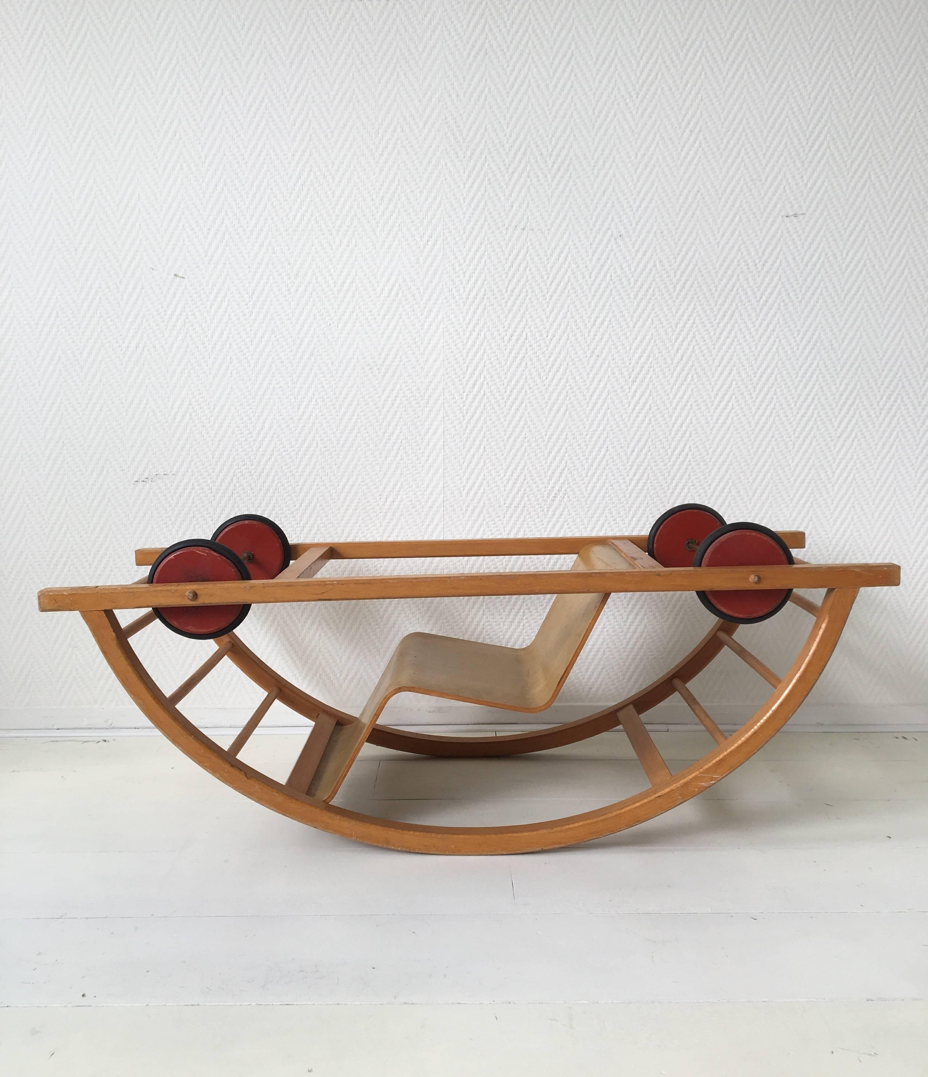 German Hans Brockhage Child's Rocking Chair and Race Car, 1960s