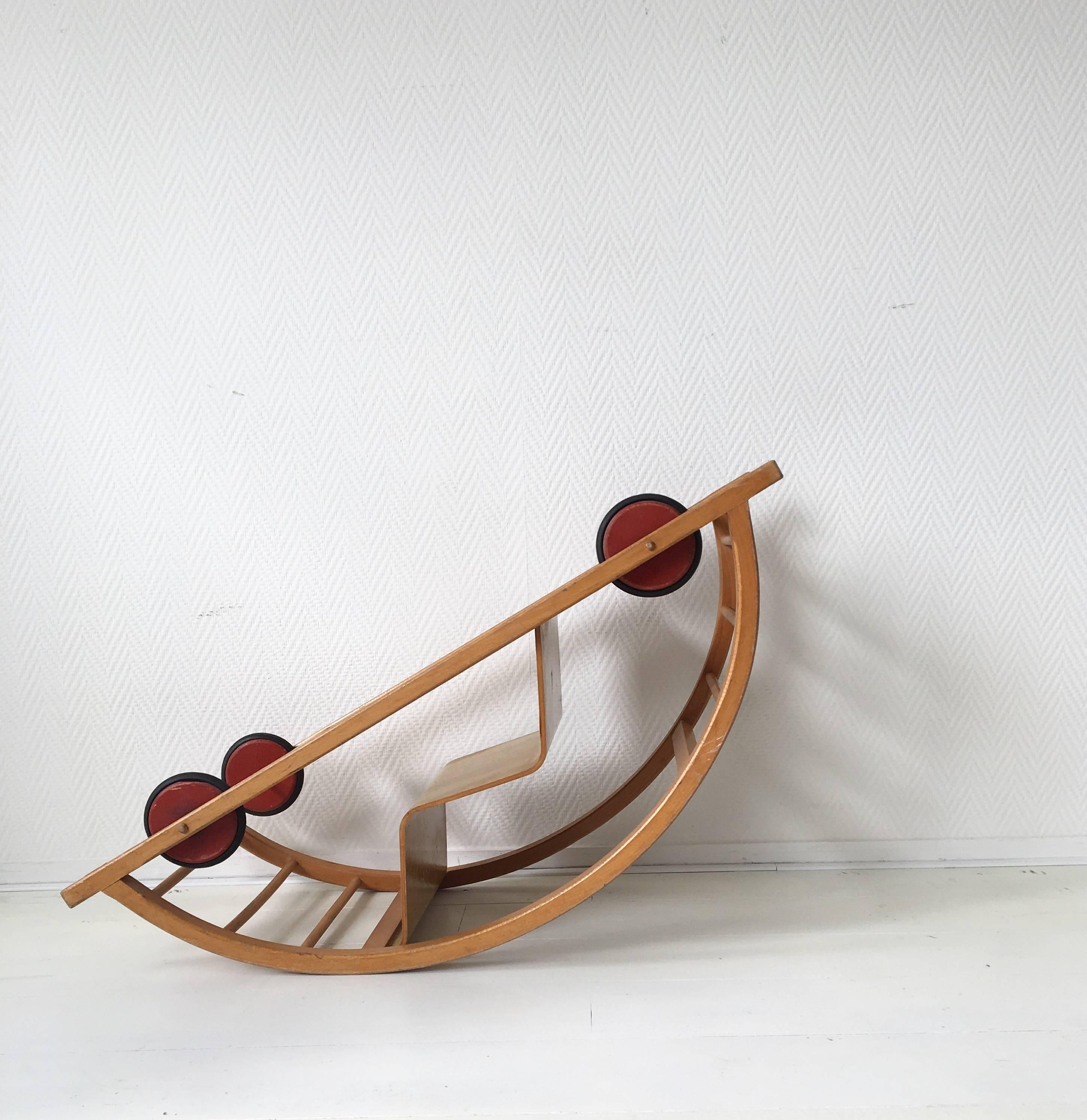 Hans Brockhage Child's Rocking Chair and Race Car, 1960s In Good Condition In Schagen, NL