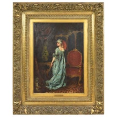 Hans Buchner . signed 1896 oil on canvas .. "Elegant lady holding a fan"