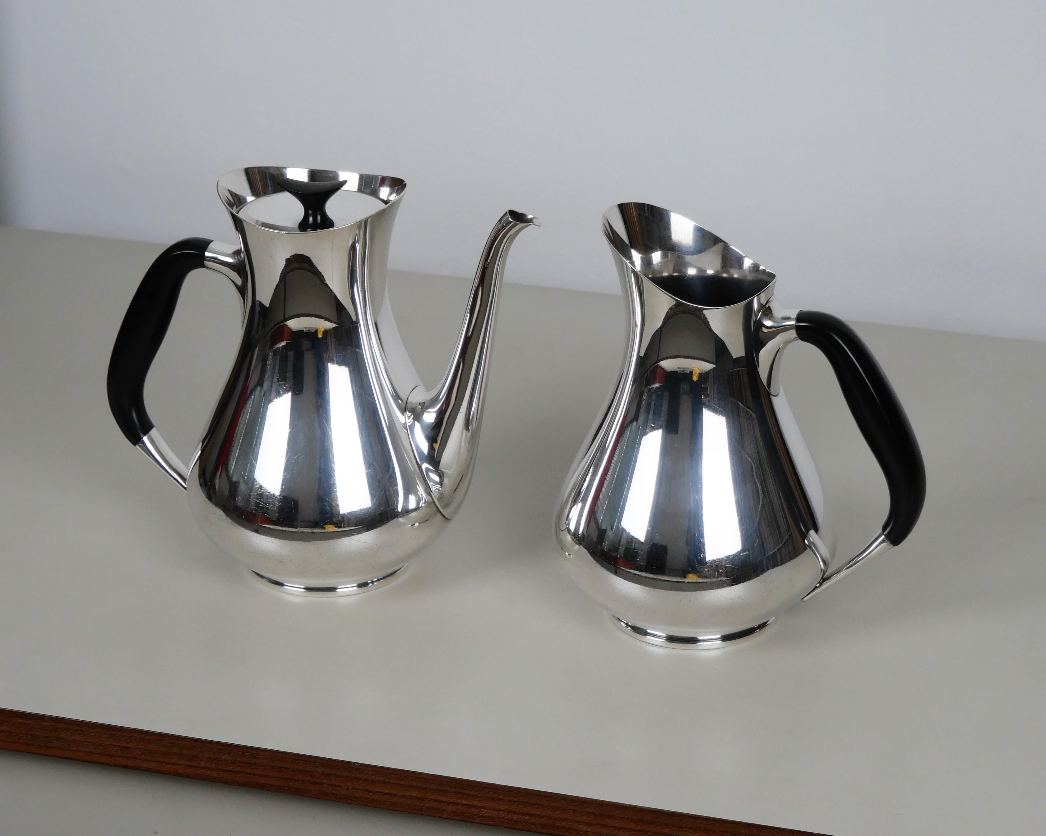 Mid-Century Modern Hans Bunde for Cohr, Coffee Pot and Water Jug, Danish Mid-Century Silver Plated
