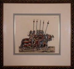 Hans Burgkmair After Maximillian Pageant Medieval Antique Hand Colored Woodcut
