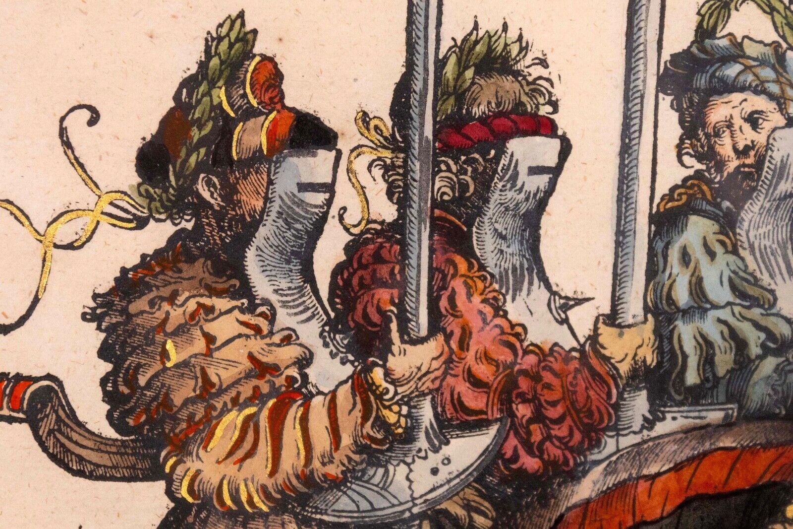 18th Century and Earlier Hans Burgkmair After Maximillian Pageant Medieval Antique Hand Colored Woodcut For Sale