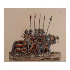 Hans Burgkmair After Maximillian Pageant Medieval Antique Hand Colored Woodcut
