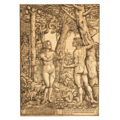 16thCentury German Northern Renaissance Woodcut Print Adam & Eve Baron Von Lanna
