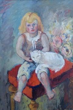 Girl with Cat oil painting by Hans Burkhardt