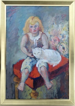 Girl with Cat oil painting by Hans Burkhardt