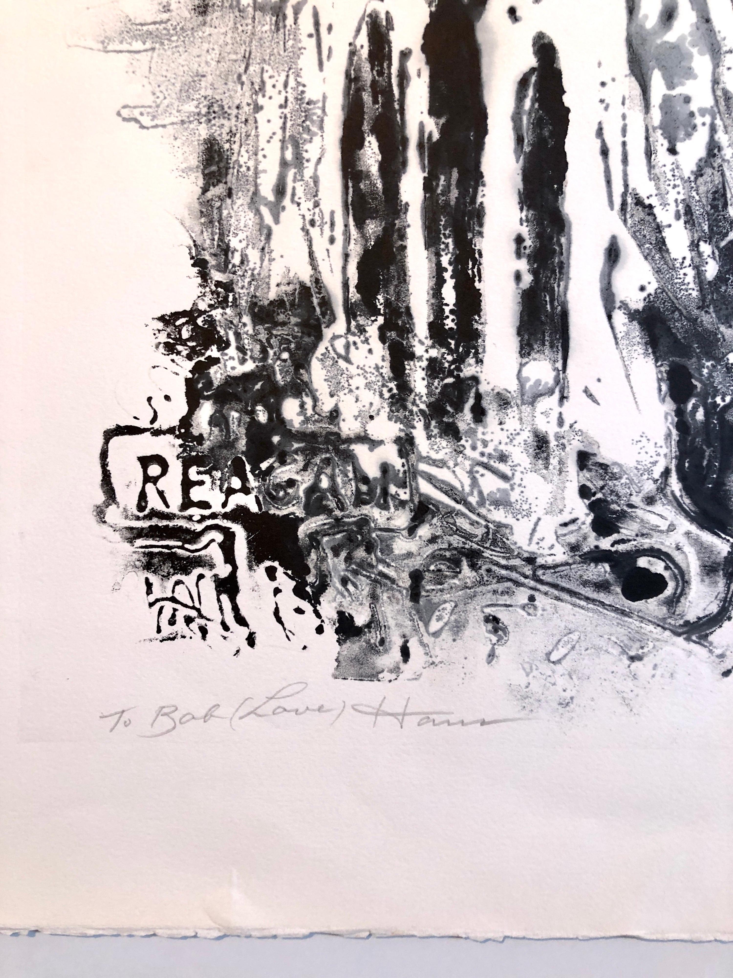 California Expresionista Abstracto Litografía Linograbada Ronald Reagan Arte Político en venta 3