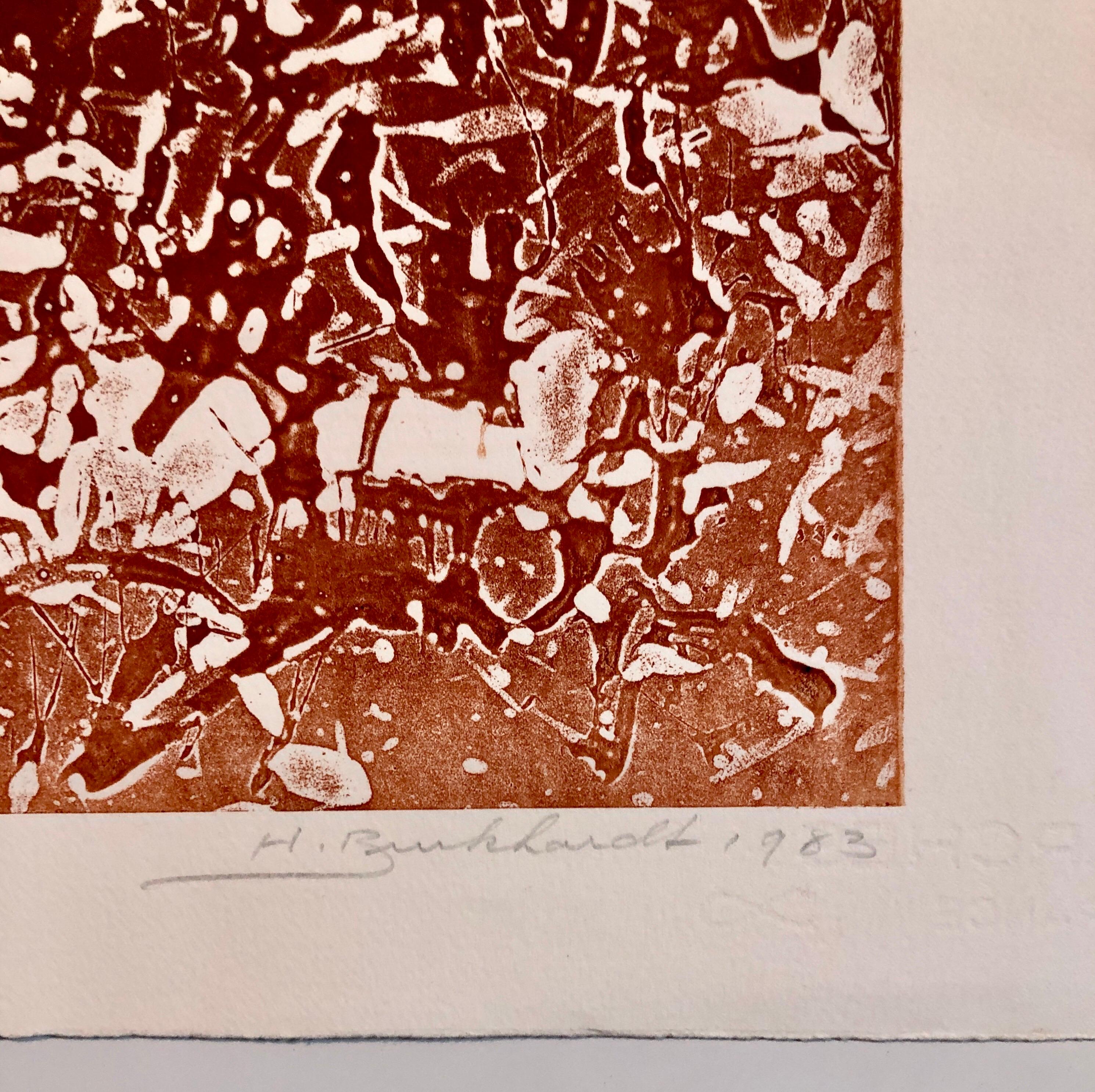 California Espressionista Astratto Linocut Litografia Stampa seppia Edizione di 6 - Print Espressionismo astratto di Hans Burkhardt