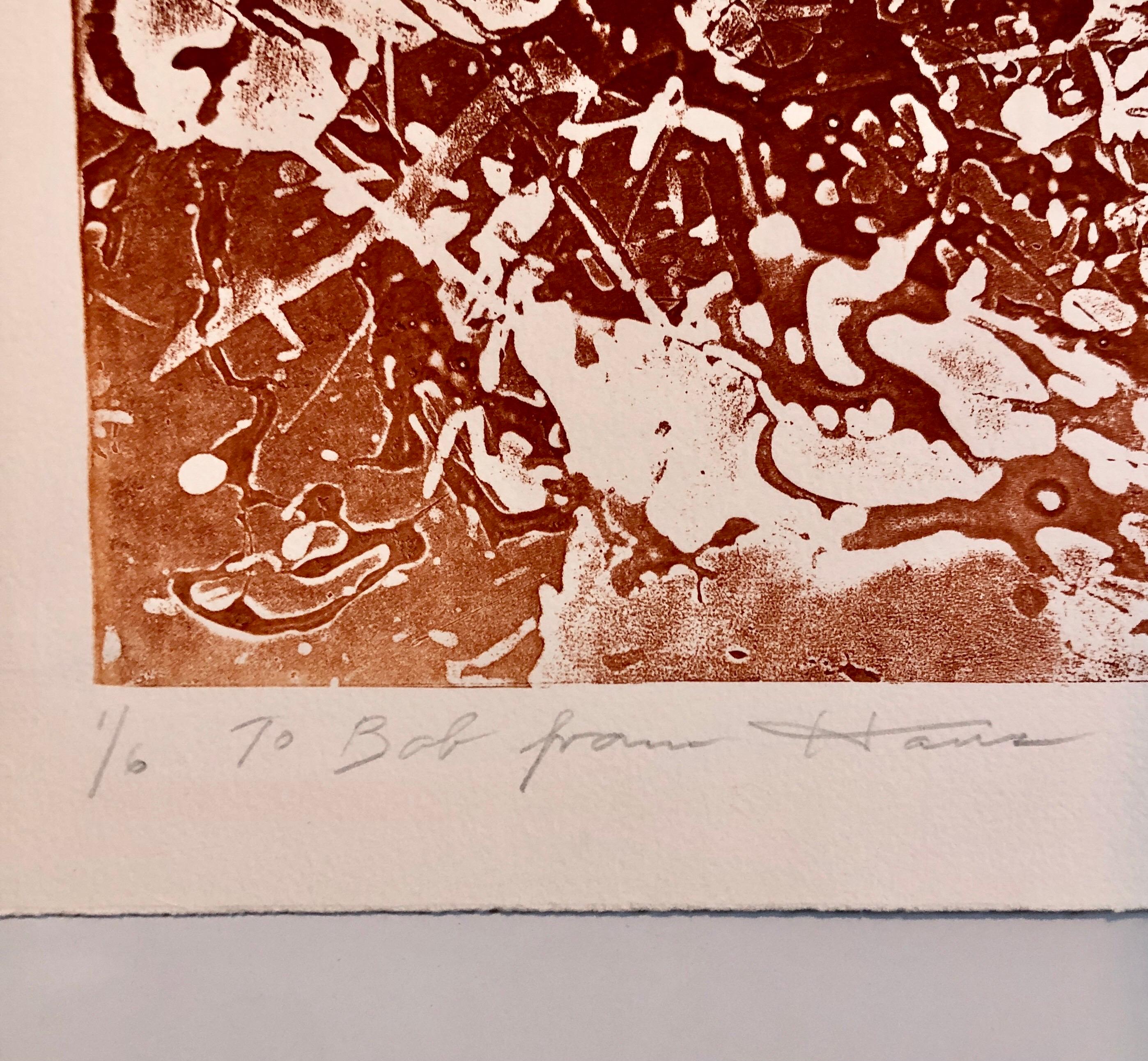 California Espressionista Astratto Linocut Litografia Stampa seppia Edizione di 6 - Abstract Print Marrone di Hans Burkhardt
