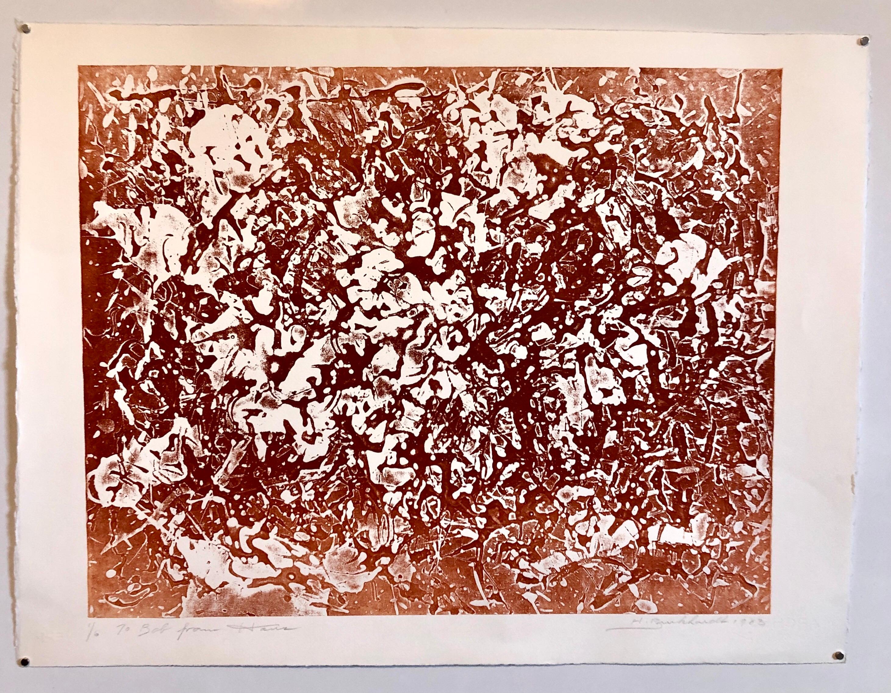 California Abstract Expressionist Linocut Lithograph Sepia Print Edition of 6 For Sale 2