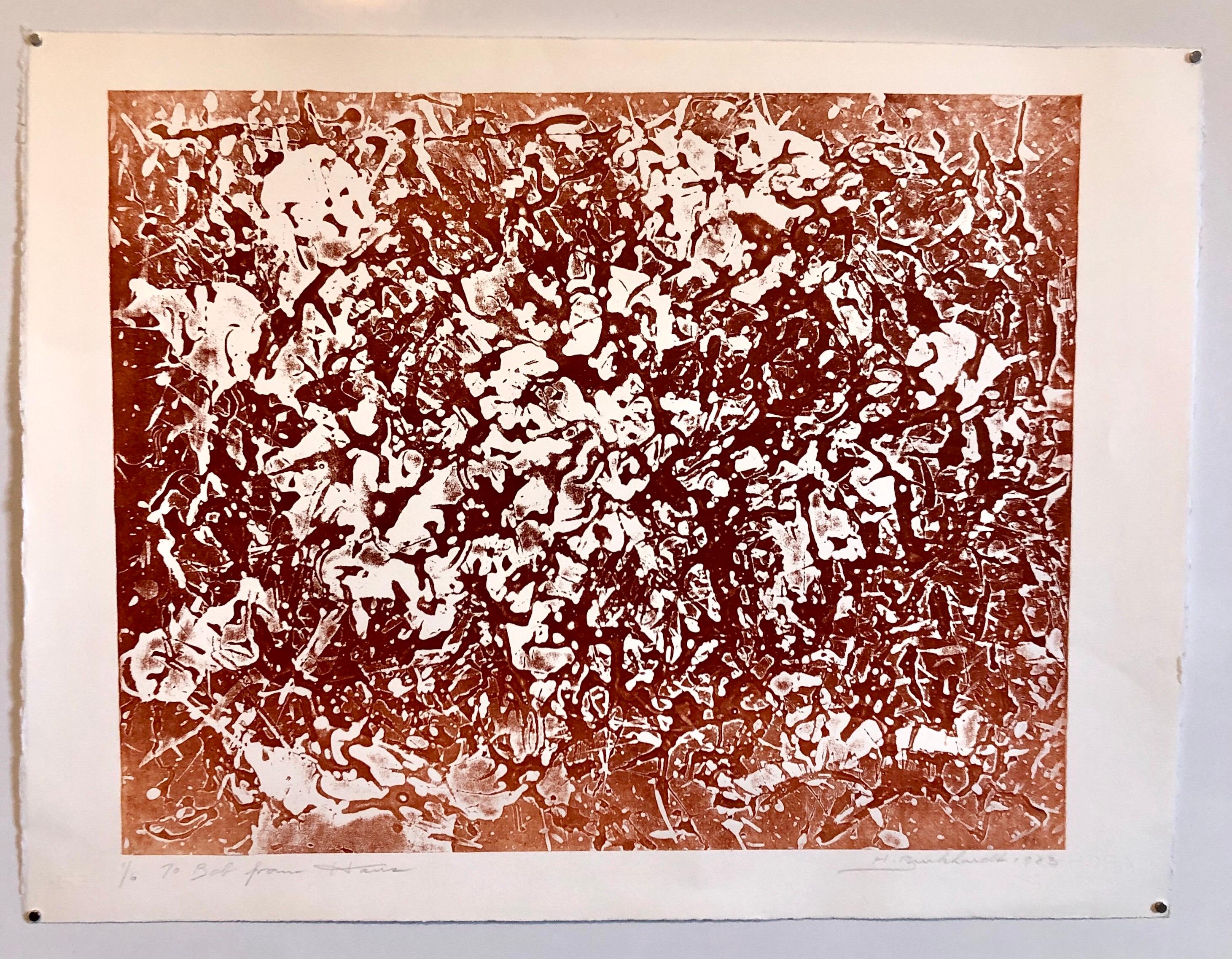 California Espressionista Astratto Linocut Litografia Stampa seppia Edizione di 6 in vendita 3