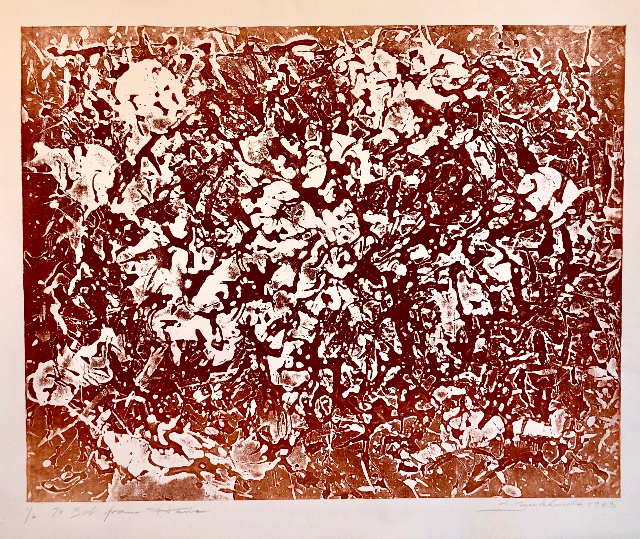 California Expresionista Abstracto Litografía Linograbada Sepia Edición de 6