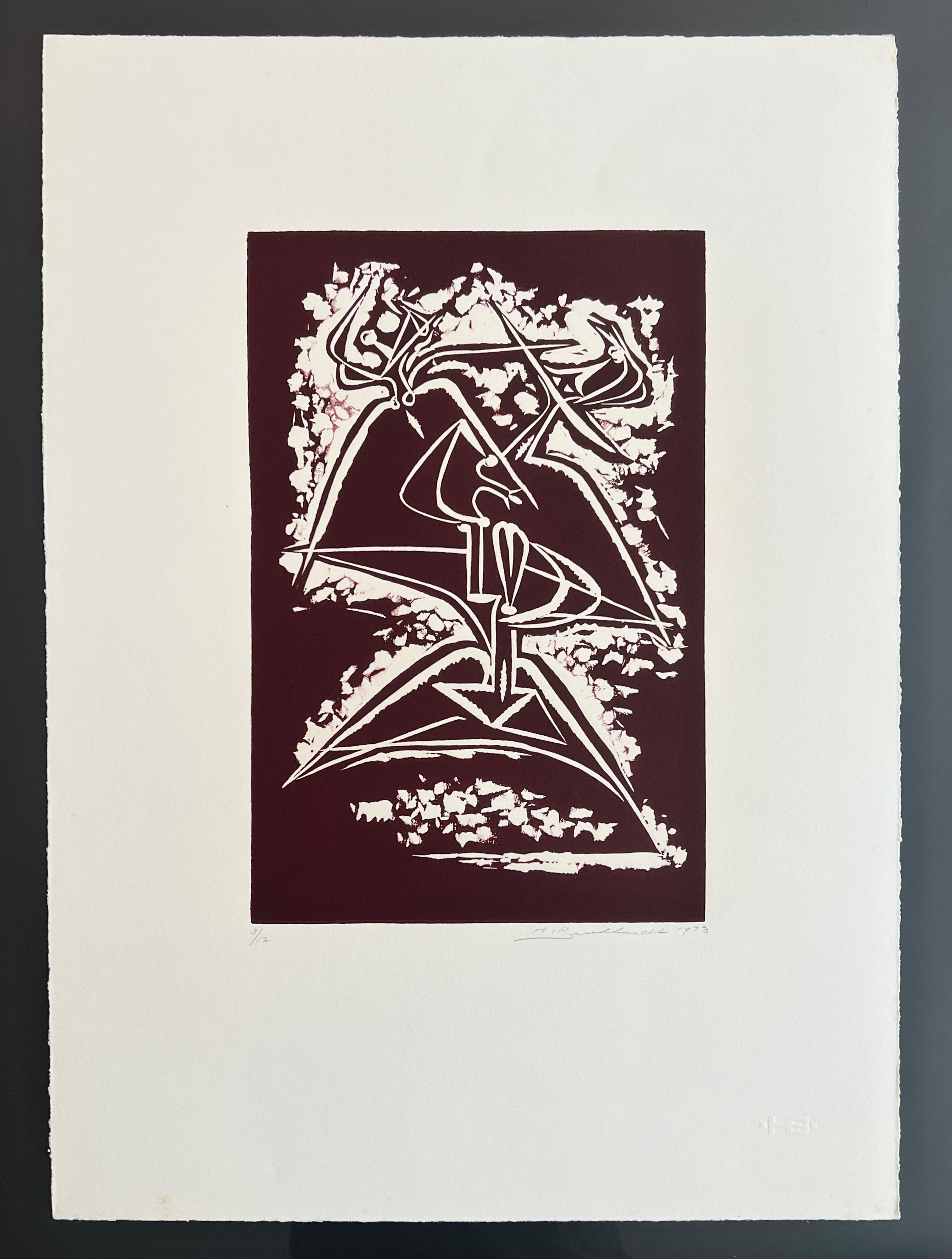 Litografia astratta senza titolo del 1973 di Hans Burkhardt in vendita 1